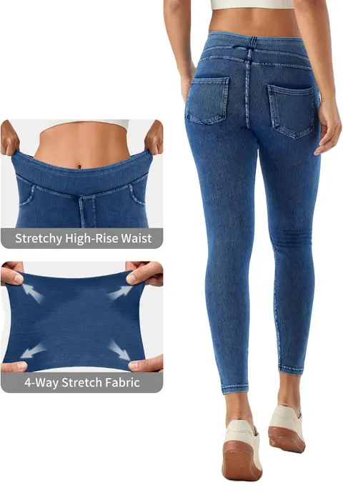 Skinny Jeans Mid-Rise Pull en Leggings de Fitness Casual de Control del Vientre, Tela Suave de Alta Elasticidad Casual de Denim Pantalones al Tobillo Ajustados, detalle 2