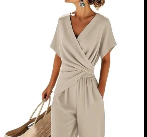 Conjunto de manga corta irregular de unicolor de moda nueva de verano europea y americana para mujer · cafe claro