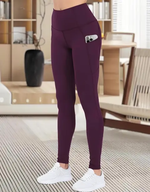 Leggings de yoga activos para mujer, pantalones de entrenamiento de cintura alta con bolsillos · Purpura oscuro