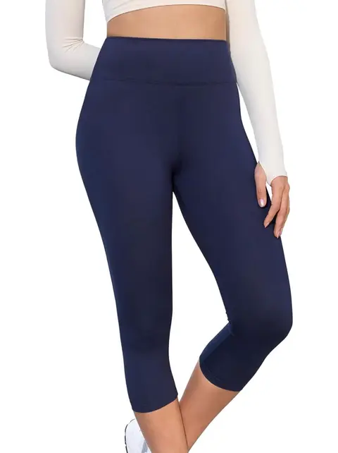 Leggings capri para mujer, de cintura alta, suaves, para yoga, · Azul