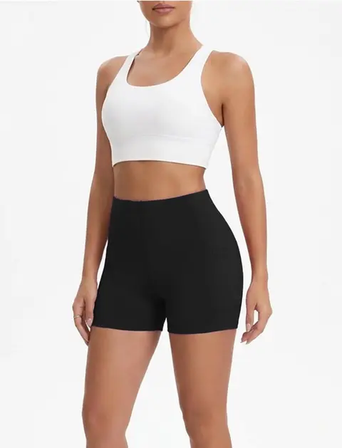 Pantalones cortos de yoga para mujer, de cintura alta, con bolsillo, elásticos · Negro