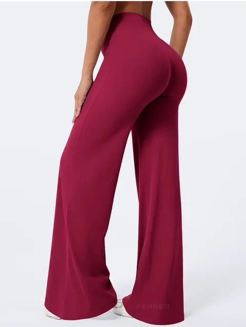 VOYJOY Leggings de pierna recta para mujer, pantalones de pierna ancha de 35", cintura alta, suaves como mantequilla, para yoga y entrenamiento, para mujer · Vino