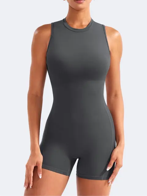 Mameluco de entrenamiento sin mangas para mujer con almohadillas, con espalda descubierta, con realce de glúteos, para yoga · Gris