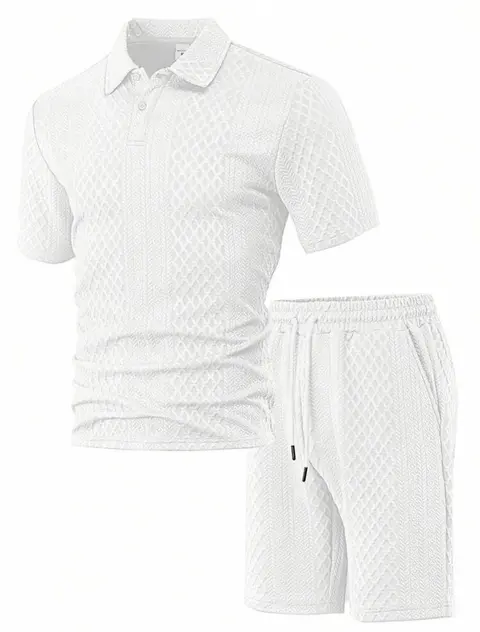 Conjunto de 2 piezas para hombre, camisa polo y pantalones cortos, conjunto de chándal de verano · Blanco