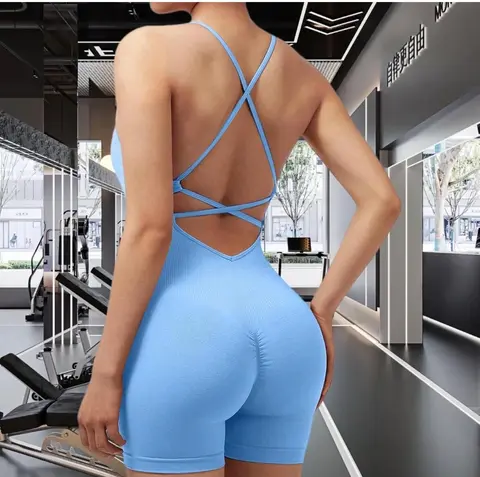 Overol de yoga para mujer, enterizo de entrenamiento con espalda en V para mujer, sin costuras, de una pieza, con control de abdomen, pantalones cortos de yoga, foto 1