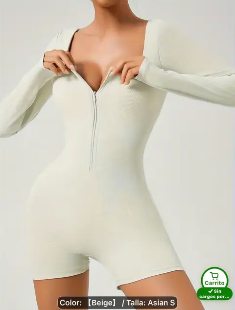 Un body sin costuras para mujer con alta elasticidad, para entrenamiento, fitness · Beige