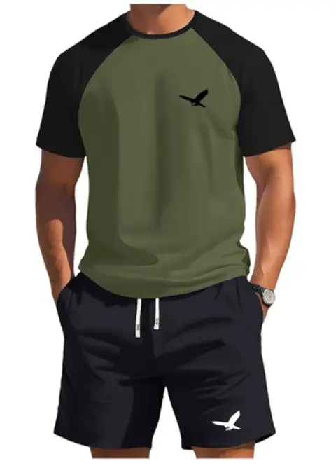 Conjunto de 2 piezas de camiseta de manga corta con bloques de color y manga raglán para hombre, diseño deportivo informal de moda · 18