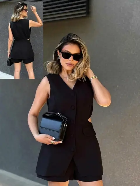 Conjunto 2 piezas casual abertura en la cintura · Negro