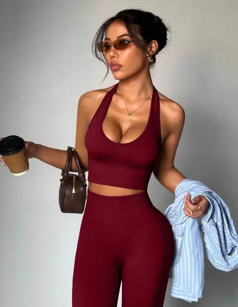 Conjunto de gimnasio , para entrenamiento ajustado sin mangas · Vino
